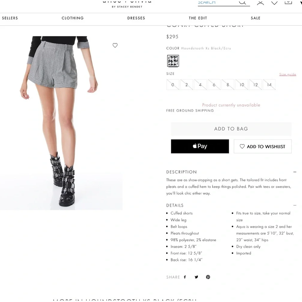 Alice + Olivia Conry Black White Houndstooth Cuffed Shorts